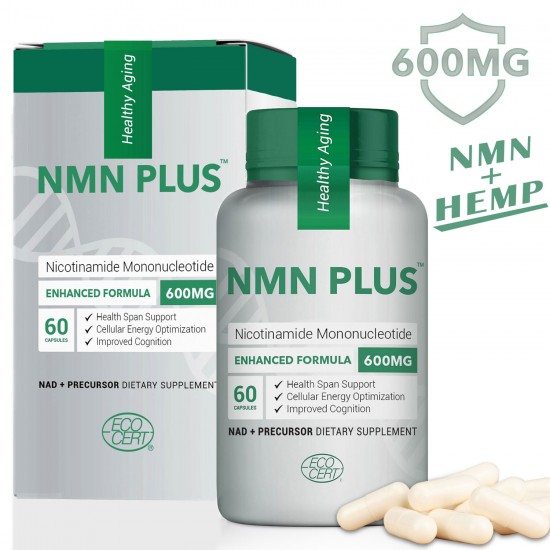 NMN PlUS Maximum Strength NMN Capsules with Hemp, 600mg Per Serving, 60 Capsules