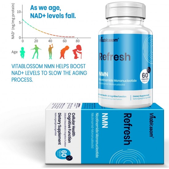 Vitablossom Refresh NMN Capsules with Maximum Strength 500mg 60 Capsules