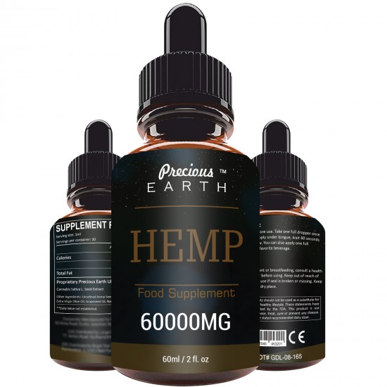 Precious Earth 60000mg 60ml, Broad Spectrum Hemp Oil Extract, Premium Organic Extracts