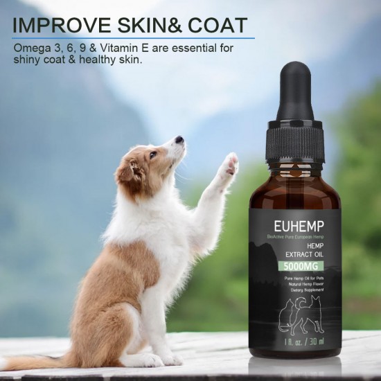 [Not Available in UK] EUHEMP Oil Anxiety Relief for Dogs & Cats - 5000mg - Supports Hip & Joint Health