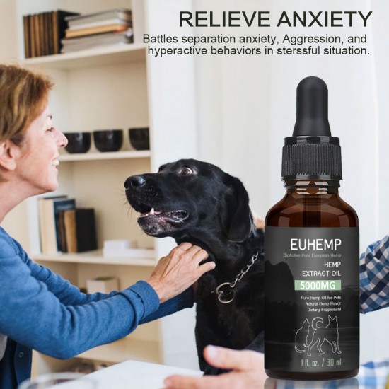 [Not Available in UK] EUHEMP Oil Anxiety Relief for Dogs & Cats - 5000mg - Supports Hip & Joint Health